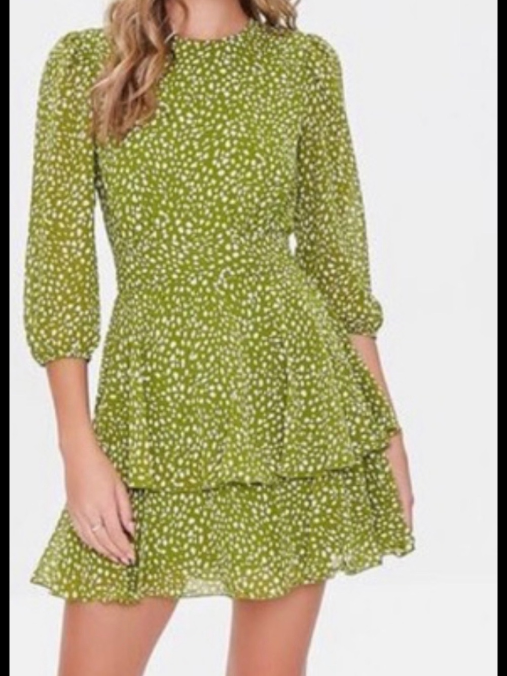 Forever 21 Olive Green Mini Dress with White Dot Print